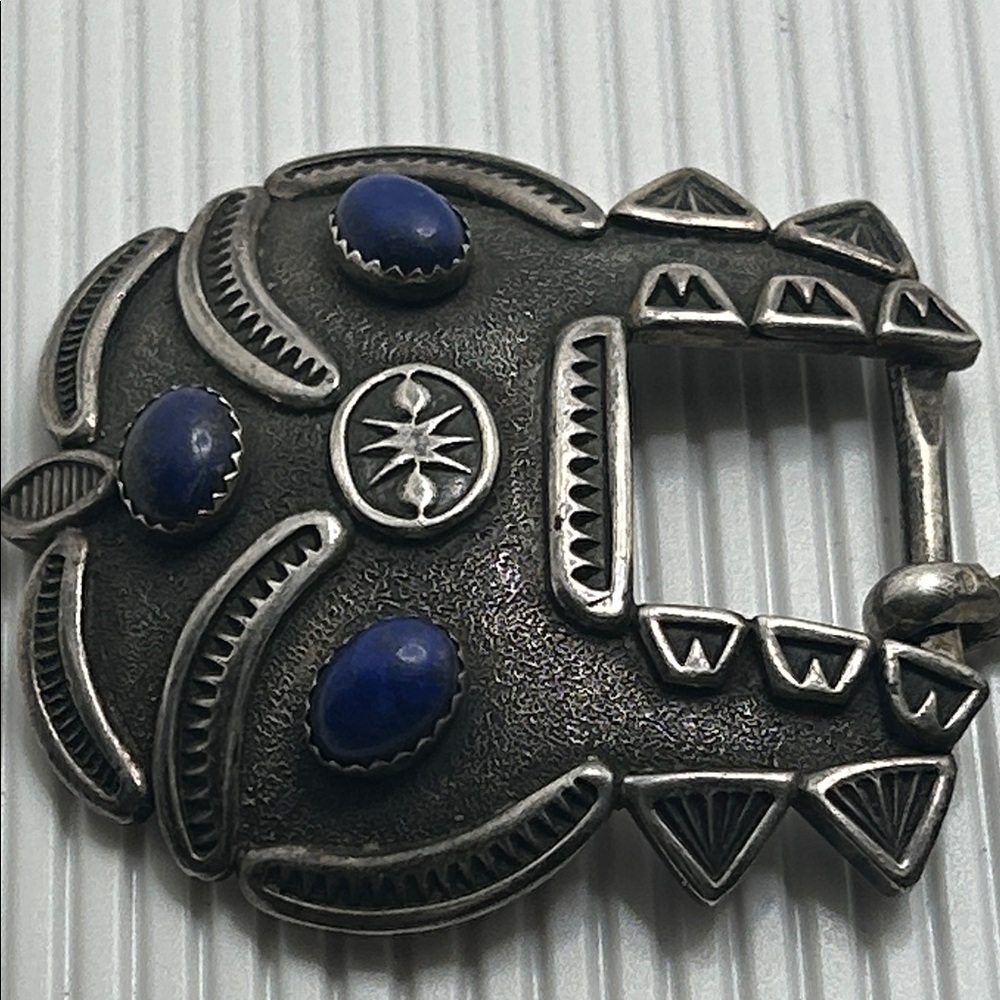 Vintage Sterling Belt Buckle & Slide with Blue Stone Accents - Picture 8 of 11